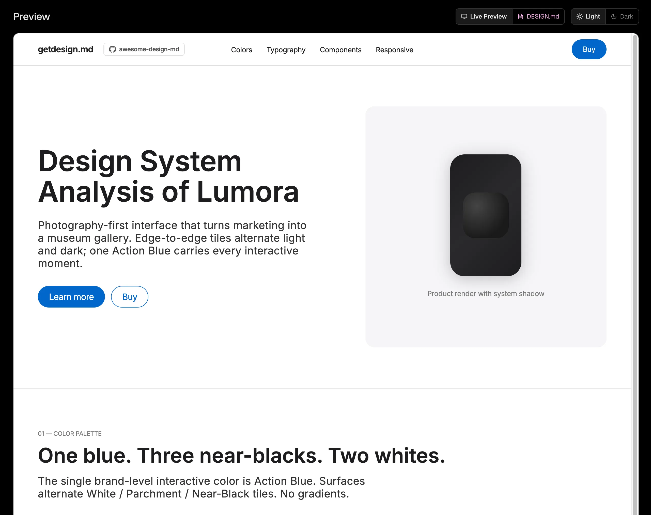 Apple 스타일 DESIGN.md preview 화면